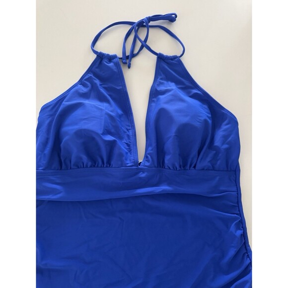 Women's Swimsuit Tummy Control Tankini top size XL royal blue Halter V Neck Swim - Picture 7 of 13